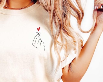 Korean Finger Heart T-Shirt Gift for Friend Gift for K Pop Lover Shirt Gift for Her Hand Heart Gift Korean Love Shirt COMFORT COLORS T Shirt