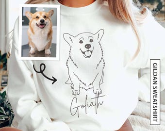 Sudadera unisex con retrato de mascota personalizado a partir de una foto, arte lineal minimalista, garabato, nombre personalizado