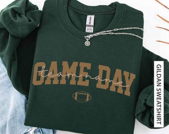 Custom Team Game Day Sweatshirt Gift for Football Fan Personalized Team Name Tailgating Crewneck Pullover Unisex Varsity Gildan Sweatshirt