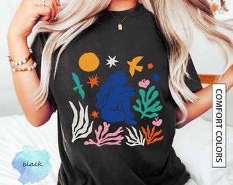 Camiseta de arte moderno, regalo para un amigo, regalo para un amante del arte de vanguardia, camiseta gráfica, regalo para un artista, camiseta inspirada en Matisse, colores cómodos.