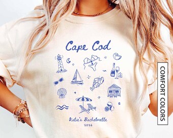 Camiseta personalizada para despedida de soltera en Cape Cod, regalo para la novia y las damas de honor, ideal para fiestas costeras junto al mar. Camiseta Comfort Colors.