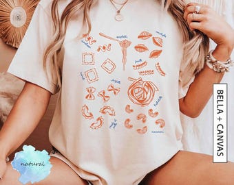 Maglietta "Pasta Love" - Regalo per un amico - Maglietta con grafica a tema pasta - Maglietta con elementi della pasta - Maglietta con cibo italiano - Maglietta BELLA CANVAS