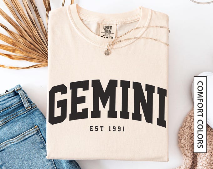 Custom Gemini Shirt Gift for Gemini Star Sign TShirt Personalized Est Birth Year Tee Zodiac Astrology Horoscope Comfort Colors T-Shirt