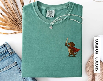 Medieval Dachshund Dog with Sword Shirt Gift for Dog Lover Faux Embroidery Look Renaissance Faire Comfort Colors T-Shirt