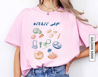 Colorful Japanese Food Shirt Gift for Friend Shirt Gift for Japanese Food Lover Graphic Tee Ramen Matcha Sushi Oishii AF GILDAN 5000 T-Shirt
