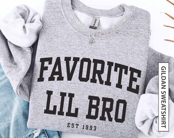 Custom Favorite Lil Bro Sweatshirt Gift for Brother Stepbrother Funny Sibling Gift Personalized Year Matching Family Gildan Sweatshirt