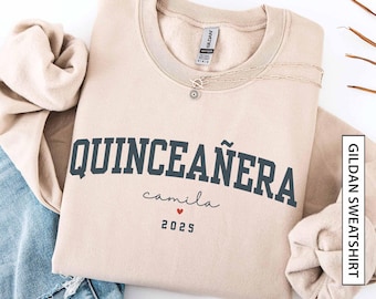 Sudadera personalizada para quinceañera, regalo para el 15.º cumpleaños, nombre personalizado y año, sudadera unisex de mezcla pesada Gildan