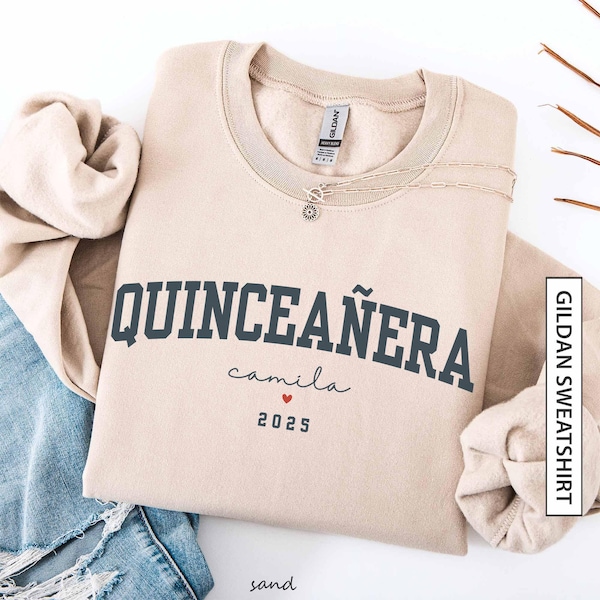 Anpassad Quinceañera-tröja, gåva till 15-årsdag, personligt namn och år, unisex, kraftig Gildan-tröja