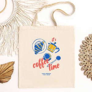 Coffee Tote Gift Bag for Coffee Lover Retro Coffee Tote Foodie Shirt Aesthetic Trendy Coffee Tote It&#39;s Coffee Time Cotton Canvas Tote Bag