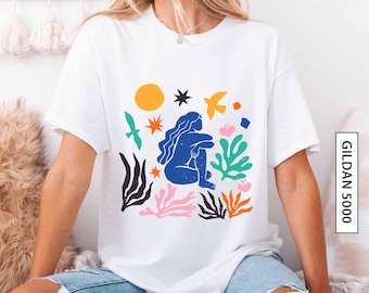 Camiseta colorida de arte moderno, regalo para estudiantes de arte, camiseta gráfica, regalo para profesores de arte, camiseta inspirada en Matisse, regalo GILDAN 5000