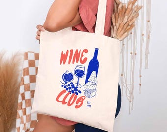 Wine Club Tote Bag for Wine Lover Tote Bag Gift for Wine Club Member Christmas Tote Gift Wine Enthusiast Tote Gift Cotton Canvas Tote Bag