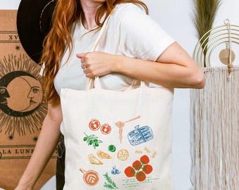 Borsa tote in tela di cotone "Italian Market"