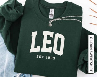 Sudadera personalizada Leo, regalo para el signo zodiacal Leo, suéter personalizado, camiseta de año de nacimiento estimado, sudadera con horóscopo y astrología del zodíaco