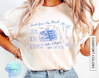St. Tropez French Beach Vacation Shirt Gift Côte d'Azur France Travel Shirt Vintage Aesthetic Mer Soleil Sun Sea Sardines COMFORT COLORS Tee