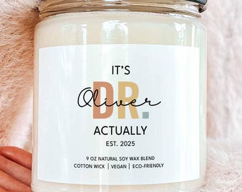 Vela de doctor personalizada, regalo para nuevo médico, idea de regalo, graduación de doctorado, regalo de graduación personalizado para él, vela con aroma de soja de 9 oz