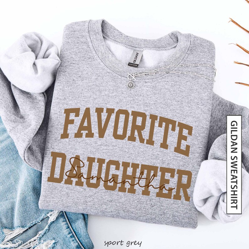 Custom Name Favorite Daughter Sweatshirt Gift for Daughter Personalized Name Sweater Tonal Brown on Brown Matching Family Gildan Sweatshirt image 4