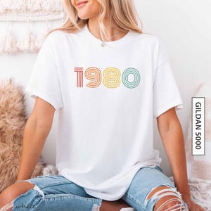 Retro Birth Year 1980 Birthday Shirt Gift Vintage Birth Date Birthday Present College Birth Year Tee 30s 40s Birth Day GILDAN 5000 T-Shirt