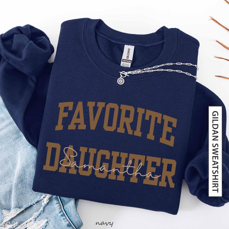 Custom Name Favorite Daughter Sweatshirt Gift for Daughter Personalized Name Sweater Tonal Brown on Brown Matching Family Gildan Sweatshirt image 5