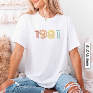 Retro Birth Year 1981 Birthday Shirt Gift Vintage Birth Date Birthday Present College Birth Year Tee 30s 40s Birth Day GILDAN 5000 T-Shirt