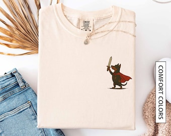 Medieval Doberman Dog with Sword Shirt Gift for Dog Lover Faux Embroidery Look Renaissance Faire Comfort Colors T-Shirt