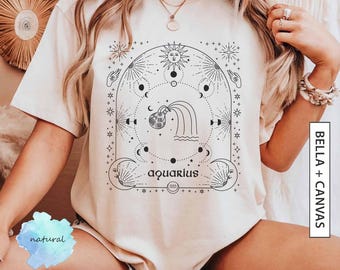 Aquarius T Shirt Gift for Best Friend Shirt Gift for Zodiac Graphic Tee Gift for Aquarius Star Sign Moon TShirt Gift BELLA CANVAS T-Shirt
