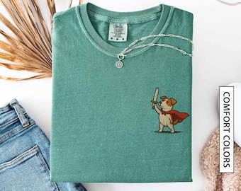 Medieval Jack Russell Terrier Dog with Sword Shirt Gift for Dog Lover Faux Embroidery Look Renaissance Faire Comfort Colors T-Shirt