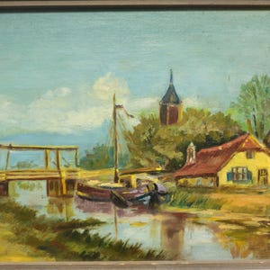 Beautigul Vintage Landscape Painting Oil On Board Artist Signed 15&quot;x 13&quot; Framed
