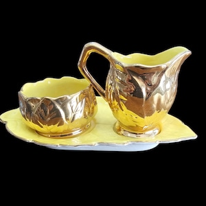 Vintage Royal Winton Gold Tone Creamer, Sugar Bowl & Tray England