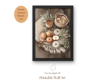 Fall Apple Cider Printable Wall Art, Rustic Autumn Apple Decor with Cozy Spiced Painting for Cottage Country Kitchen, Digital Download