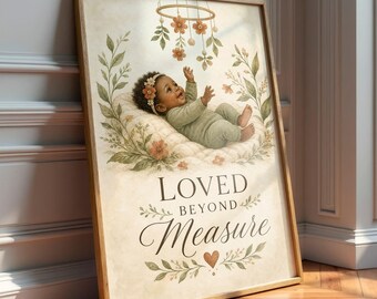 Loved Beyond Measure Print, Black Baby Girl Wall Art, Baby Girl Nursery Decor, African American Baby Art, Digital Download