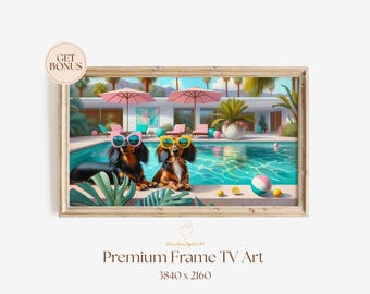 Dogs With Sunglasses Frame TV Art | Summer Palm Springs Decor | Minimalist Smart TV Screensaver | Digital Download