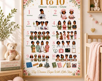 Black Girl Numbers Wall Art Printable, 1-10 Counting Nursery Poster, Preschool Learning Decor, Educational Kids Room Print