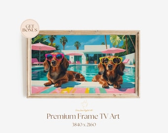 Dogs With Sunglasses Frame TV Art, Summer Minimalist Animal Lover Screensaver For Smart Television, Palm Springs Home Decor Digital Download