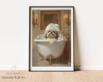 Shih Tzu Bath Print: Funny Dog Bathroom Art (Digital Download)