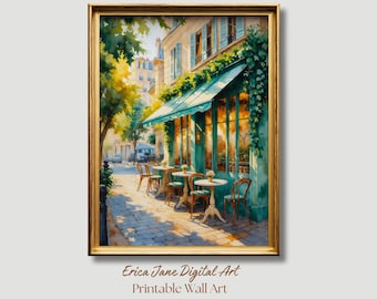 Paris Wall Art Storefront Printable, Paris cafe wall art, Serene Summer Watercolor, French bistro Eiffel Tower Digital Download