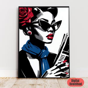 Glamorous Woman Reading Newspaper Art Print: Retro Pop Art (Digital Download)