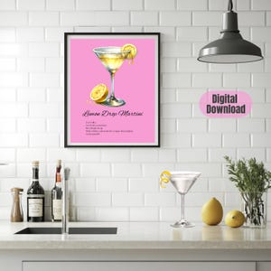 Lemon Drop Martini Art Print: Home Bar Decor (Digital Download)