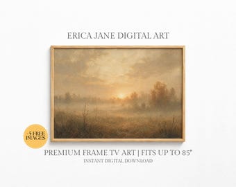 Misty Landscape Frame TV Art, Calm Autumn Field Samsung Frame TV Art, Minimalist Tonal Painting Digital Download