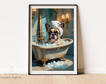 Badafdruk Franse bulldog: grappige badkamerkunst hond (digitale download)