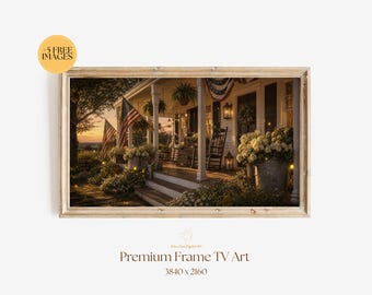 Patriotic Porch Frame TV Art, Americana Summer Decor, Fourth of July Farmhouse TV Art, Samsung Frame TV Digital Download
