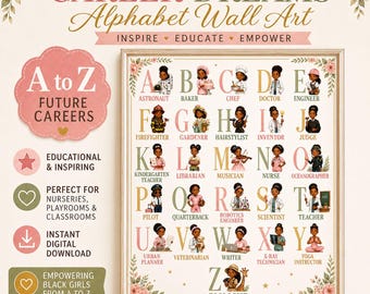 Black Girl Nursery Decor, Career Dreams Alphabet Wall Art, Educational ABC Poster, Future Careers Kids Room Print, Digital Download