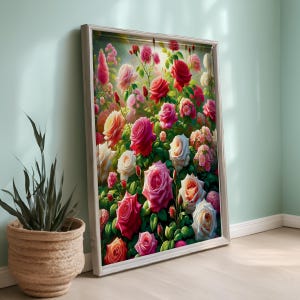 Vintage Rose Garden Print: Cottagecore Floral Wall Art (Digital Download)