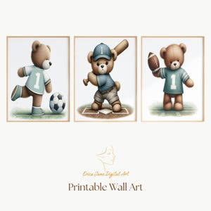 Vintage Teddy Bear Sports Print Set: Retro Nursery Decor (Digital Download Set of 3)