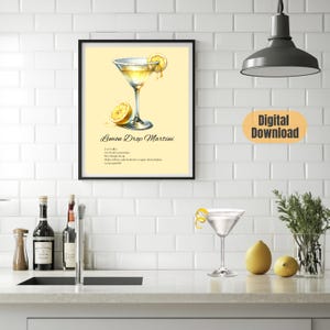 Lemon Drop Martini Art Print: Kitchen Bar Decor (Digital Download)