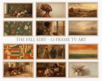 Fall Frame TV Art Set of 12, Autumn Samsung Frame TV Art Bundle, Cozy Black Art Painterly Gallery, Terracotta Digital Download