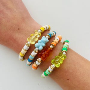 multi colored gummy bear bracelets.