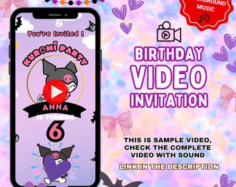 Cute Violet Kitten Birthday Video Invitation, Kitty Black Animated Video Invitation, Video Birthday Invitation, Kawaii Digital Invite VOL. 2