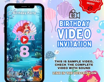 Mermaid Birthday Video Invitation: Under the Sea Party Digital Invite, Princess Girl Celebration