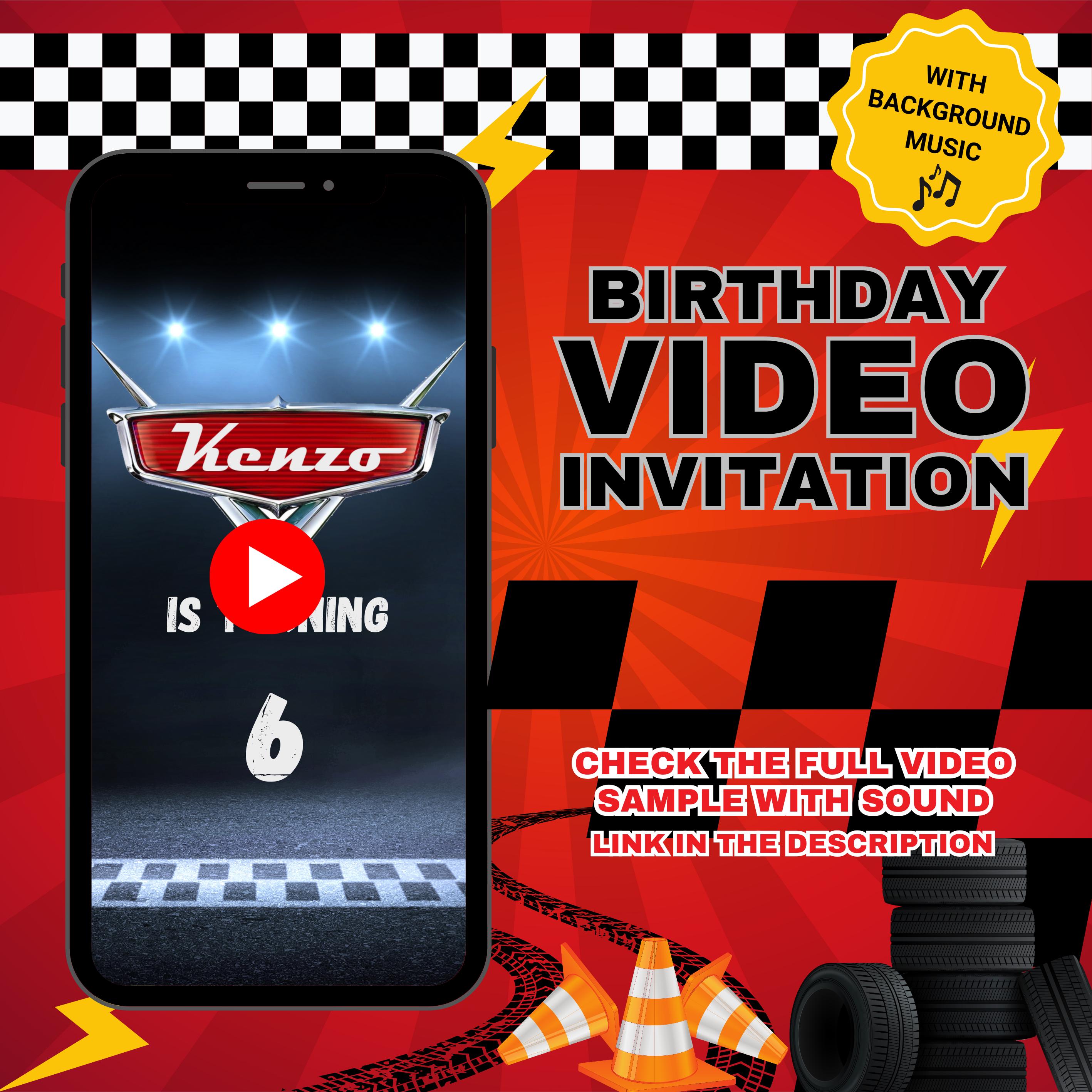 Race Car Birthday Video Invitation: Animated Fast Cars Boys Birthday Party (Digital Download)