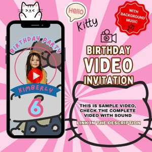 Invito video di compleanno con gattino carino, invito digitale personalizzato con gattino bianco, invito digitale per festa con gattino kawaii, invito video con gatto giocoso